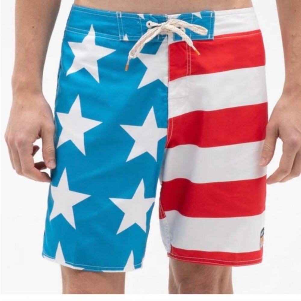 Ambsn Pac Sun Men's Patriotic Board Shorts Unlined Stars and Stripes Size 33 NWT